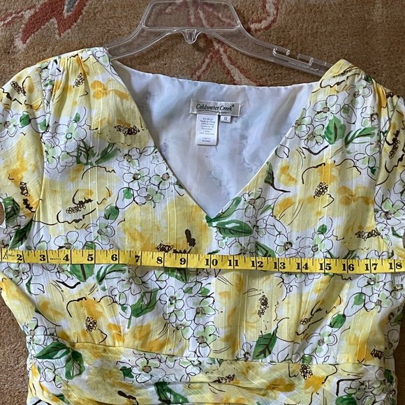 Coldwater Creek Short Sleeve Yellow Floral Embellished Dress 12 - Picture 7 of 8